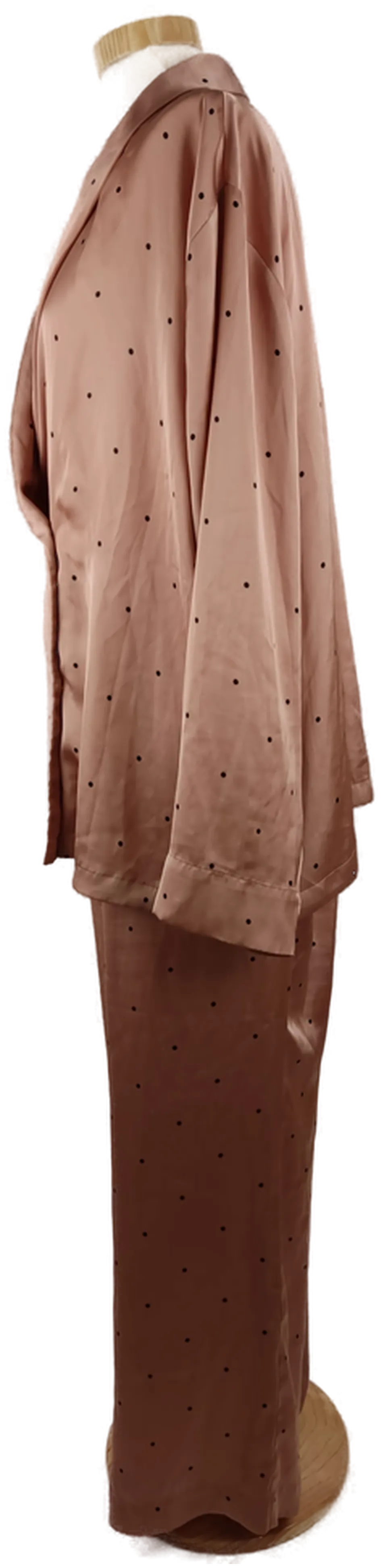 Pyjama "H&M", mit V-Auschnitt und Kragen, altrosa mit schwarzen Tupfen, Größe XL – Bild 2