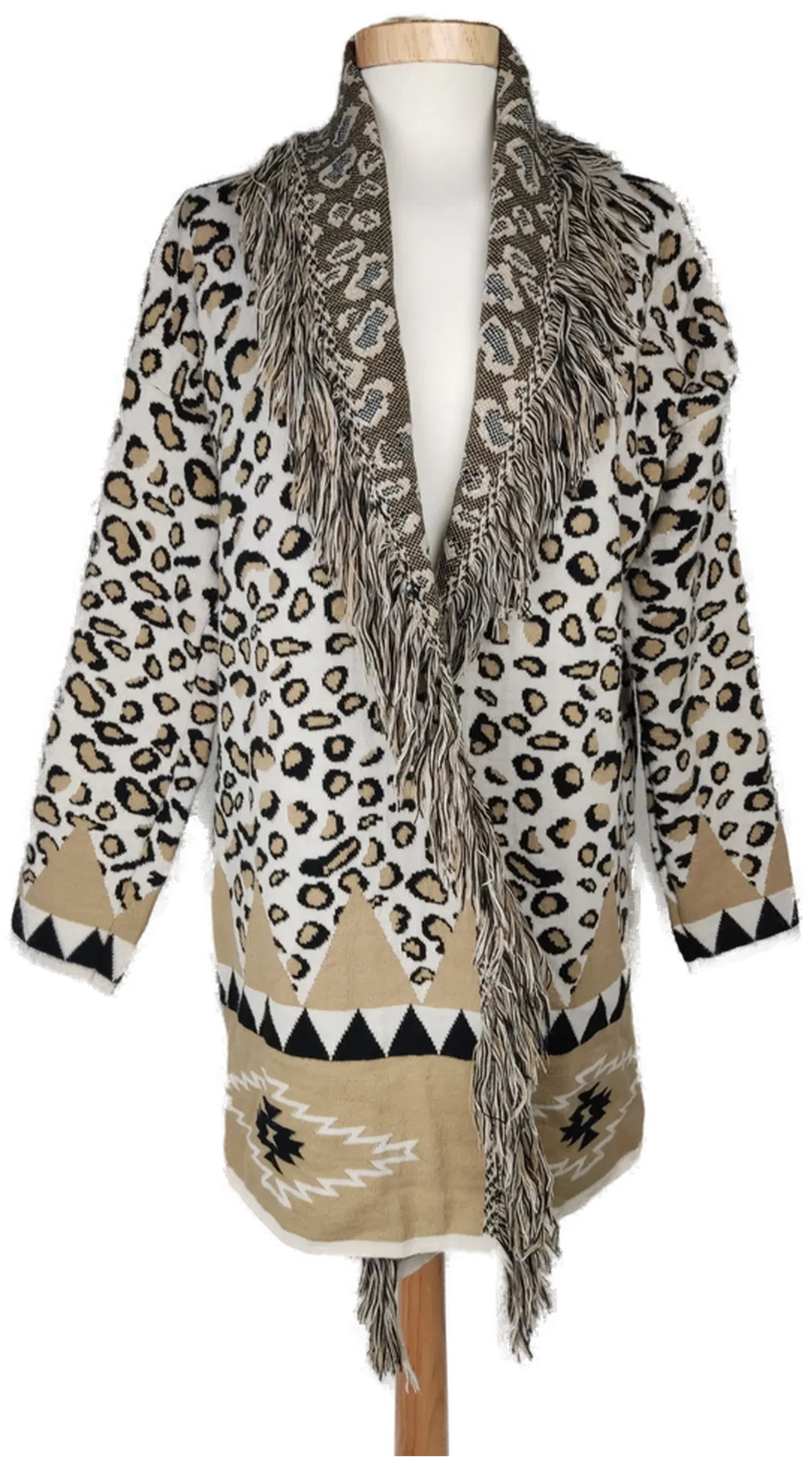 Damen Strickjacke beige/braun mit Fransen - M 38 - Bild 4