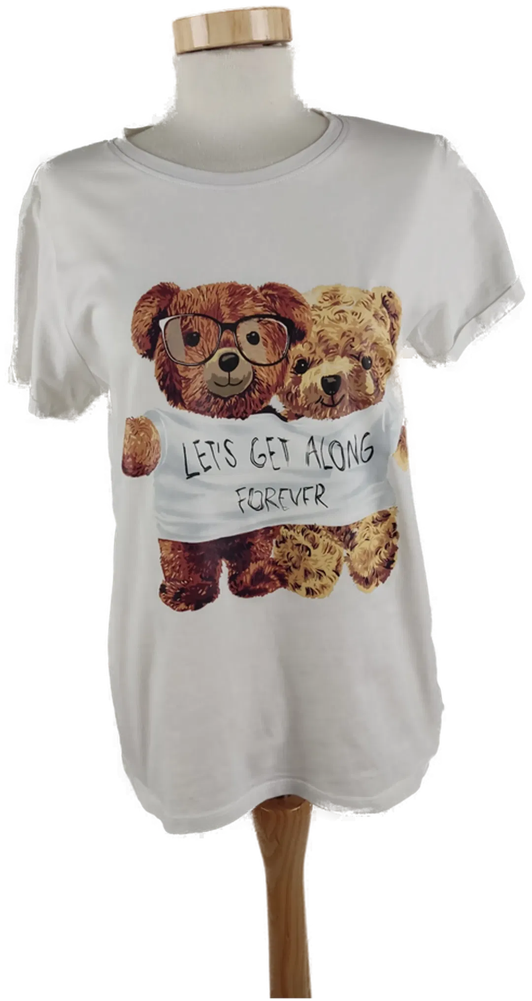 Damen T-Shirt Kurzarm, Weiß mit aufgedruckten Teddybären, Gr. M - Bild 1