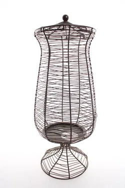 Großer Drahtkorb mit Deckel auf Fuß – Höhe ca. 45 cm, Metallgeflecht - Bild 5