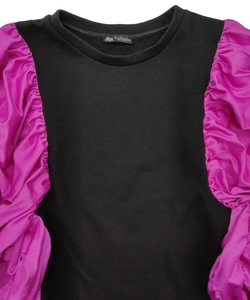 Zara Damen Pullover mit Puffärmeln, schwarz/violett - Gr. S  - Bild 4