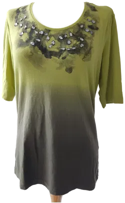 FRANK WALDER Damen Shirt mit Strass, grün - Gr. 38 - Bild 1