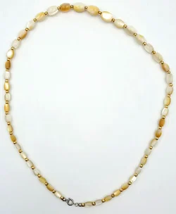 Vintage Halskette in Creme & Hellbraun mit goldfarbenen Akzenten – Vorschau 3