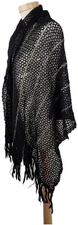 Stola gestrickt, schwarz/silber mit Fransen - Bild 2