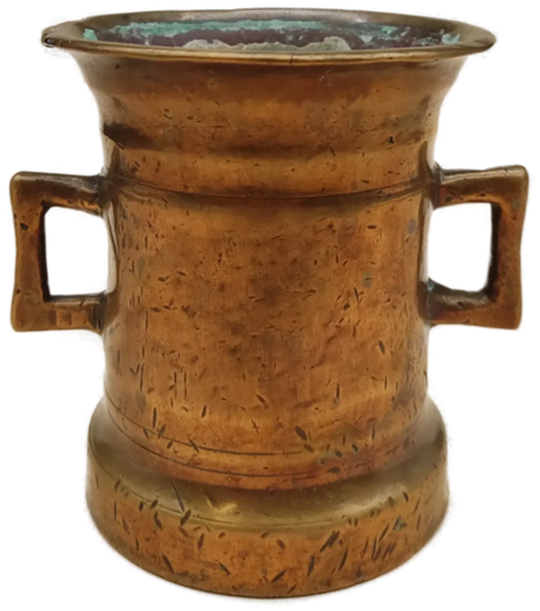 Antiker Apothekenmörser Bronze massiv 2,3 kg mit eckigen Griffen – Bild 4