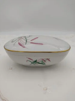 Vintage Porzellan-Deckeldose mit Schilf- und Libellen-Motiv, von Thomas Porzellan (Rosenthal), 13 x 9 x 6cm – Vorschau 3