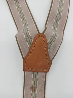 Hosenträger, beige/grün/braun mit Leder – Vorschau 2