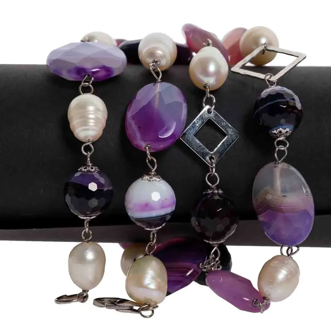 Hochwertige Vintage Halskette mit facettiertem und klaren Amethyst, Süßwasser Perlen, Sterling Silber 925  - Bild 1