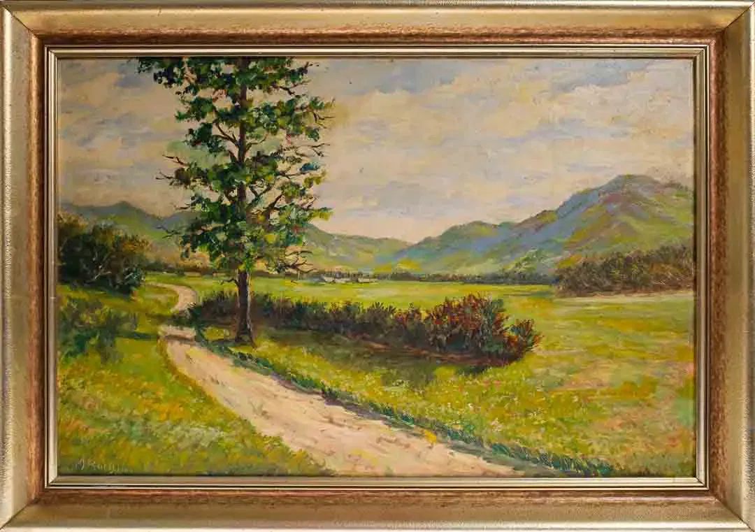 Bild M. Roth Landschaftsgemälde im Goldrahmen, 20. Jh. Pleschingerau - Bild 4