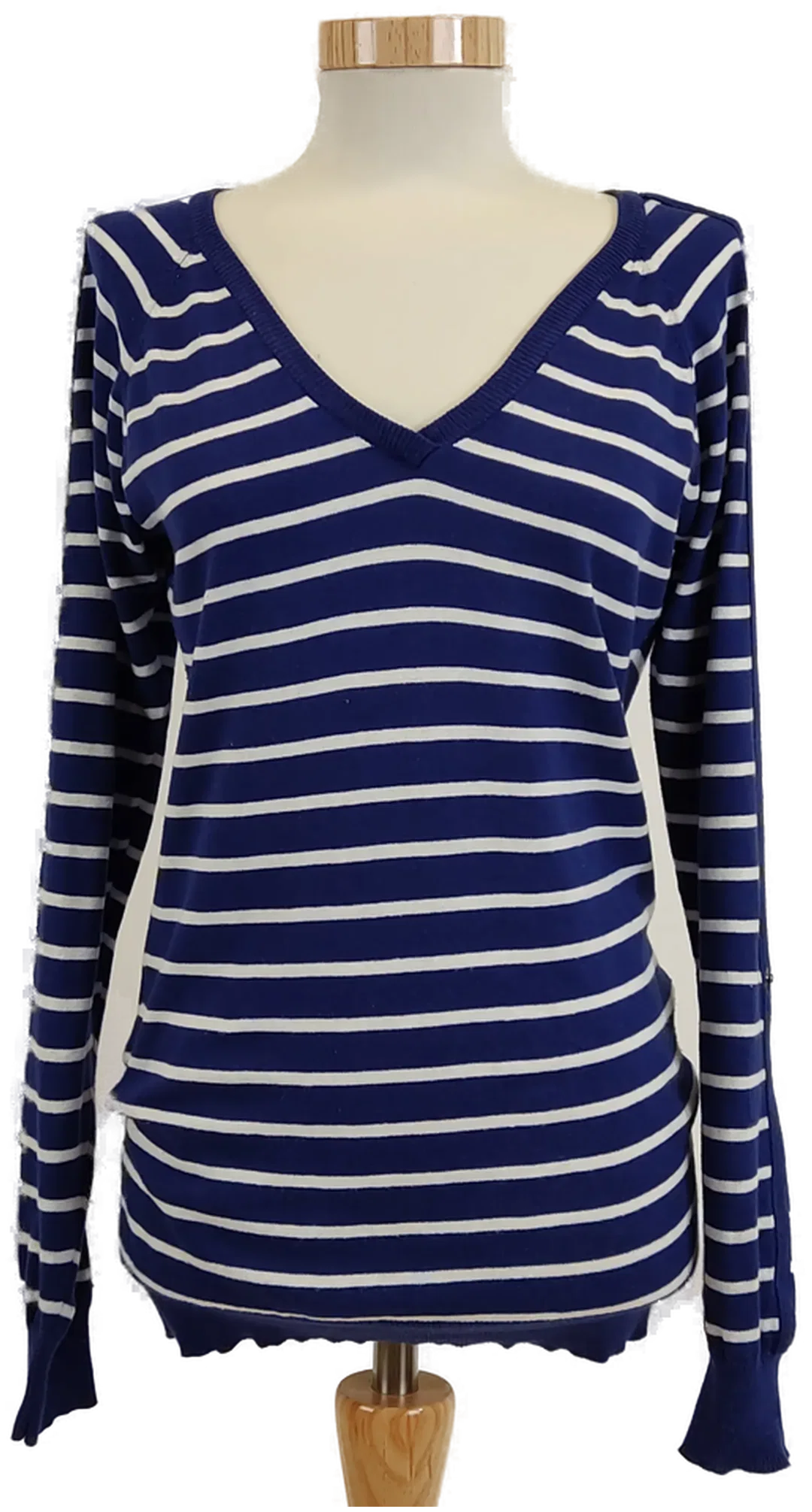 Damen Langarmpulli gestreift mit Ärmelriegel, Marinelook, Gr. XL - Bild 1