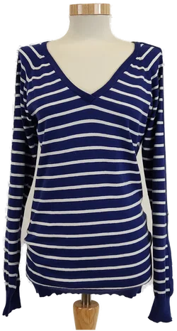 Damen Langarmpulli gestreift mit Ärmelriegel, Marinelook, Gr. XL - Bild 1