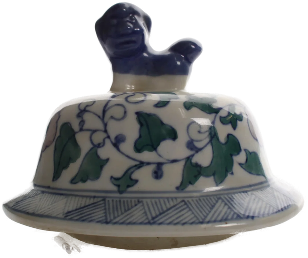 Chinesische Porzellanvase mit Deckel und Wächterlöwe – handbemalt, 35,5 cm – Bild 4