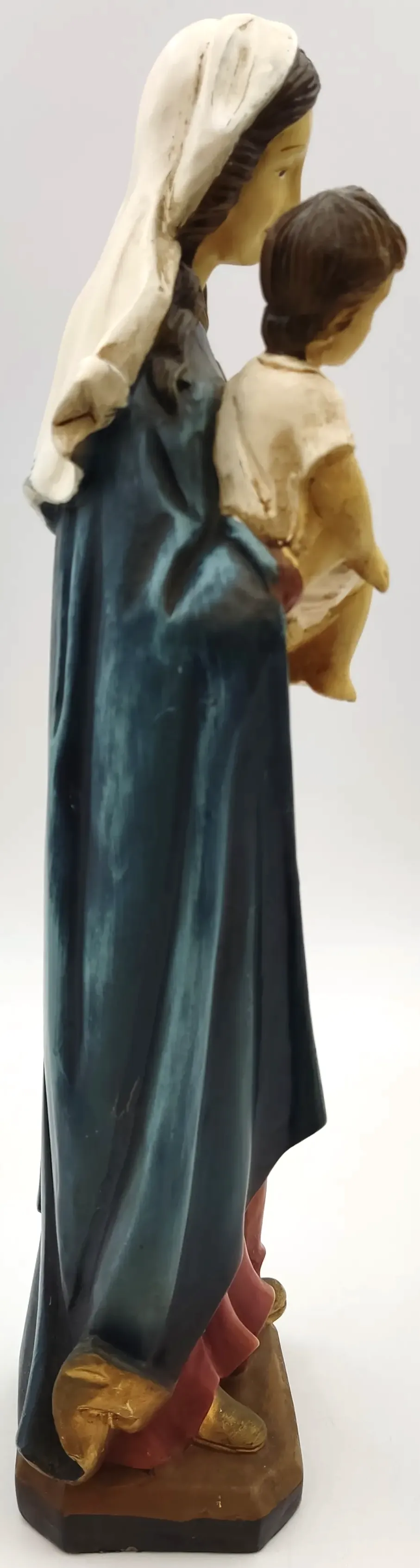 Vintage traditionelle Muttergottes Statue mit Jesukind – handgefertigt aus Holz – Bild 4
