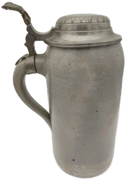 Bierkrug Steinzeug mit Geprägter Zinndeckel  1 L | Mit Charakterspur - Bild 2
