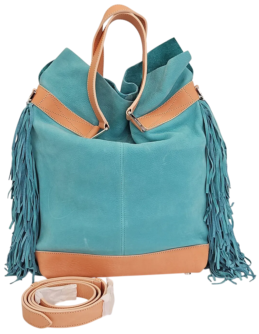 Max V. Koenig Damen Handtasche mit Fransen, türkis/beige - mittel - Bild 4