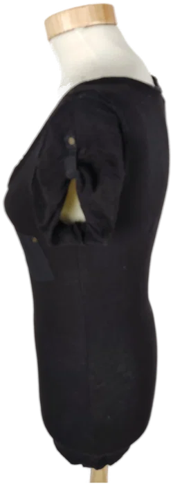 T-Shirt "H&M", kurzarm mit Rundausschnitt und Knopfleiste, schwarz, Größe XS – Vorschau 2