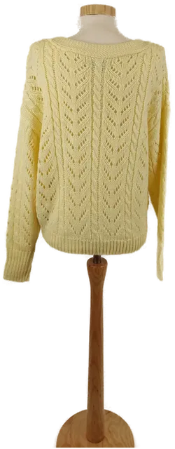 AMISU Damen Strickweste, Langarm, Ajourmuster mit Perlknöpfen, Hellgelb, Gr. S - Bild 3