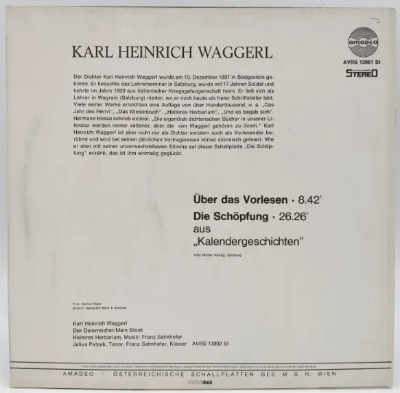 Vinyl LP - Karl Heinrich Waggerl - Die Schöpfungsgeschichte, Über das Vorlesen – Bild 2