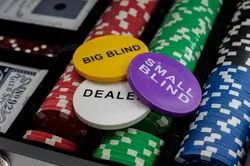 Poker-Set im Koffer — Pokerchips (mehrfarbig), 2 Kartendecks, Big/Small Blind-Marker - Bild 7