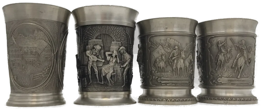 Zinnbecher Set mit Relief, 4 Stück, ca. 9–10 cm - Bild 4