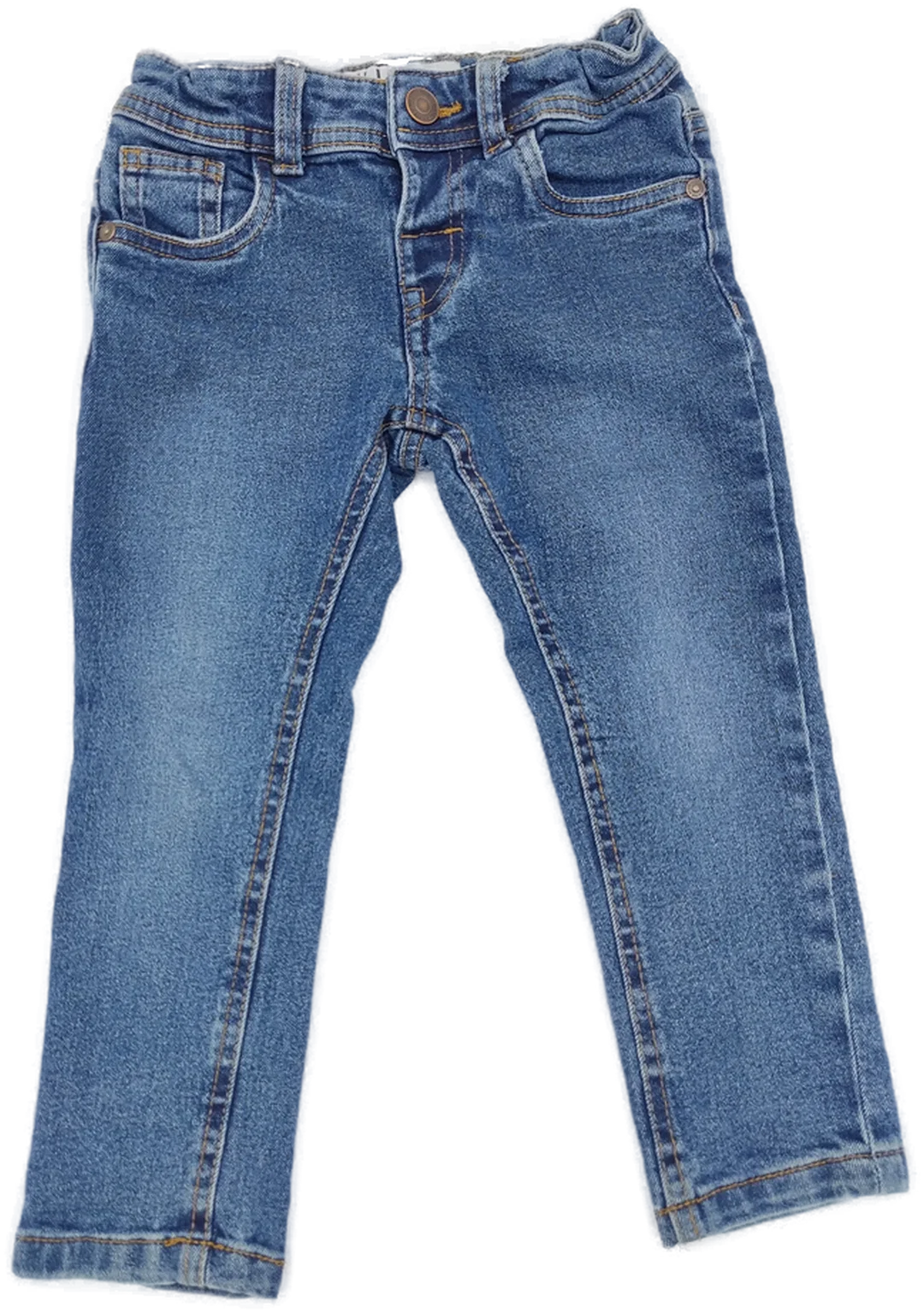 Jeans "Palomino", lang mit Gummizugbund und Knopf, blaumeliert mit Taschen, Größe 98 – Bild 1