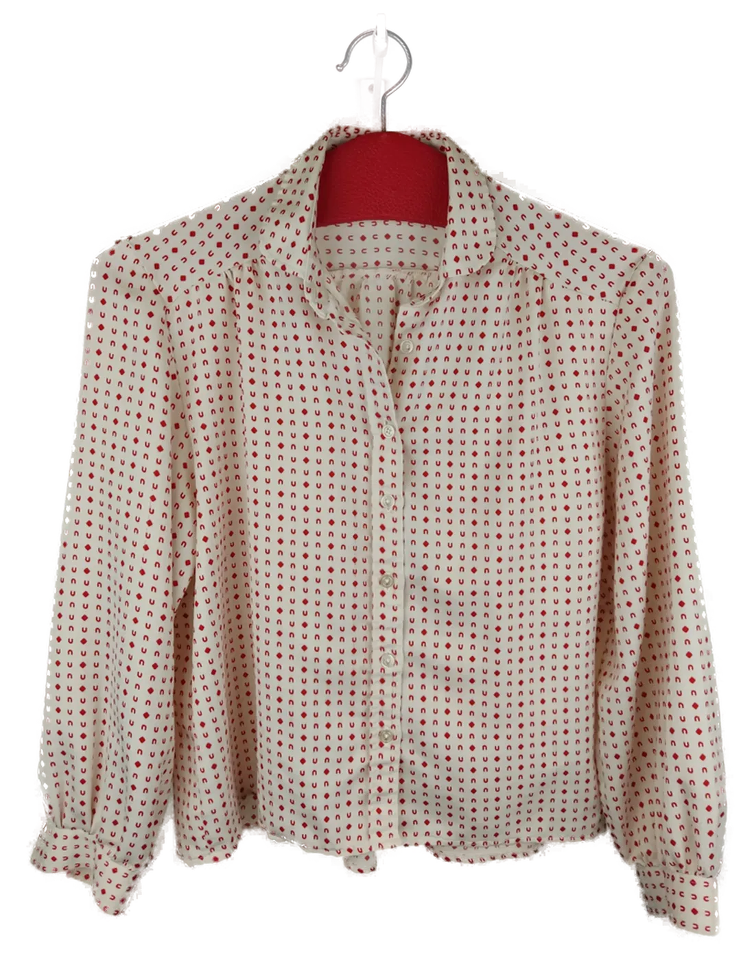 Vintage-Damenbluse creme-rot gemustert - L/40 - Bild 4
