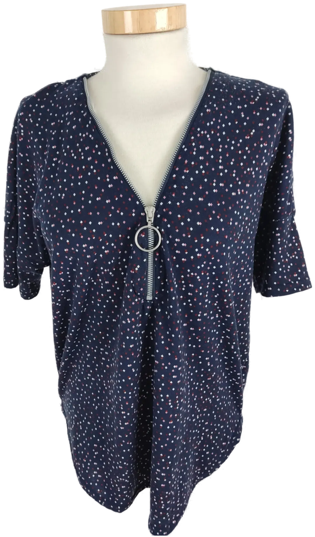 Damen T-Shirt Janina mit V-Ausschnitt und Zipper, blau gemustert, Größe 36 - Bild 1