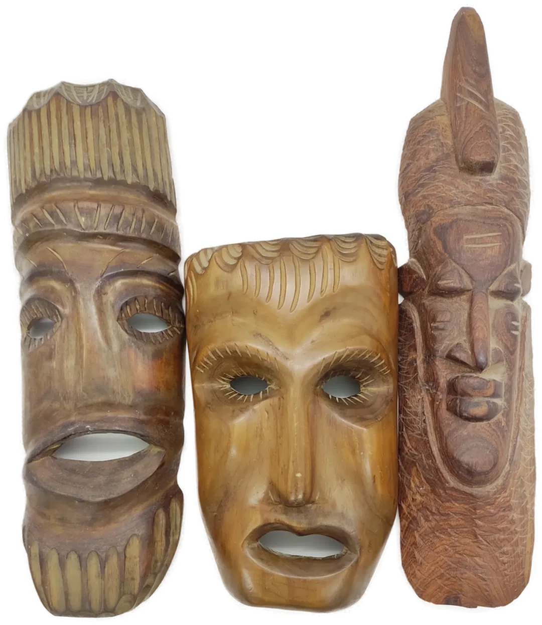 Afrikanische Holzmasken geschnitzt 3 Stück - Bild 1