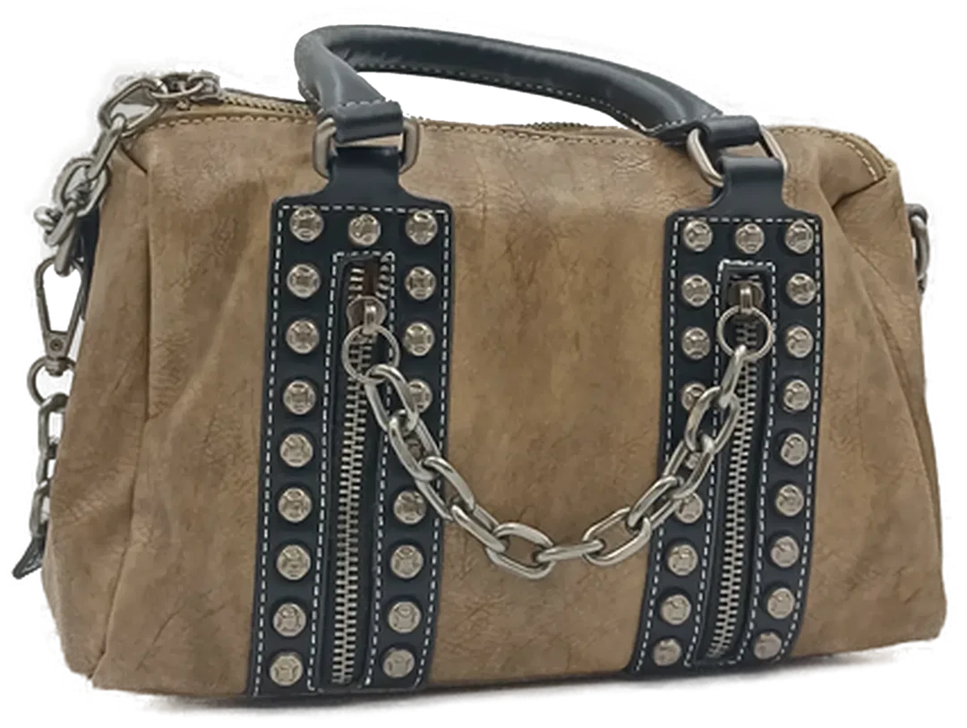 Damen Handtasche mit Nieten/ Kettendetails braun/schwarz - Bild 4