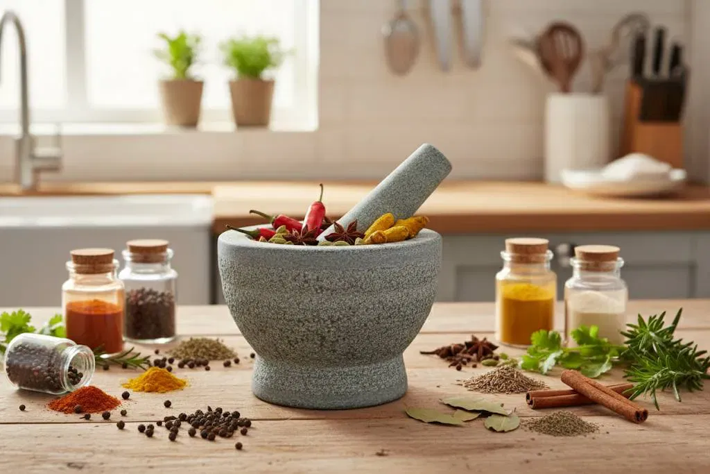 Mörser mit Stößel – Granit, Höhe 11 cm, Ø 15 cm - Bild 1