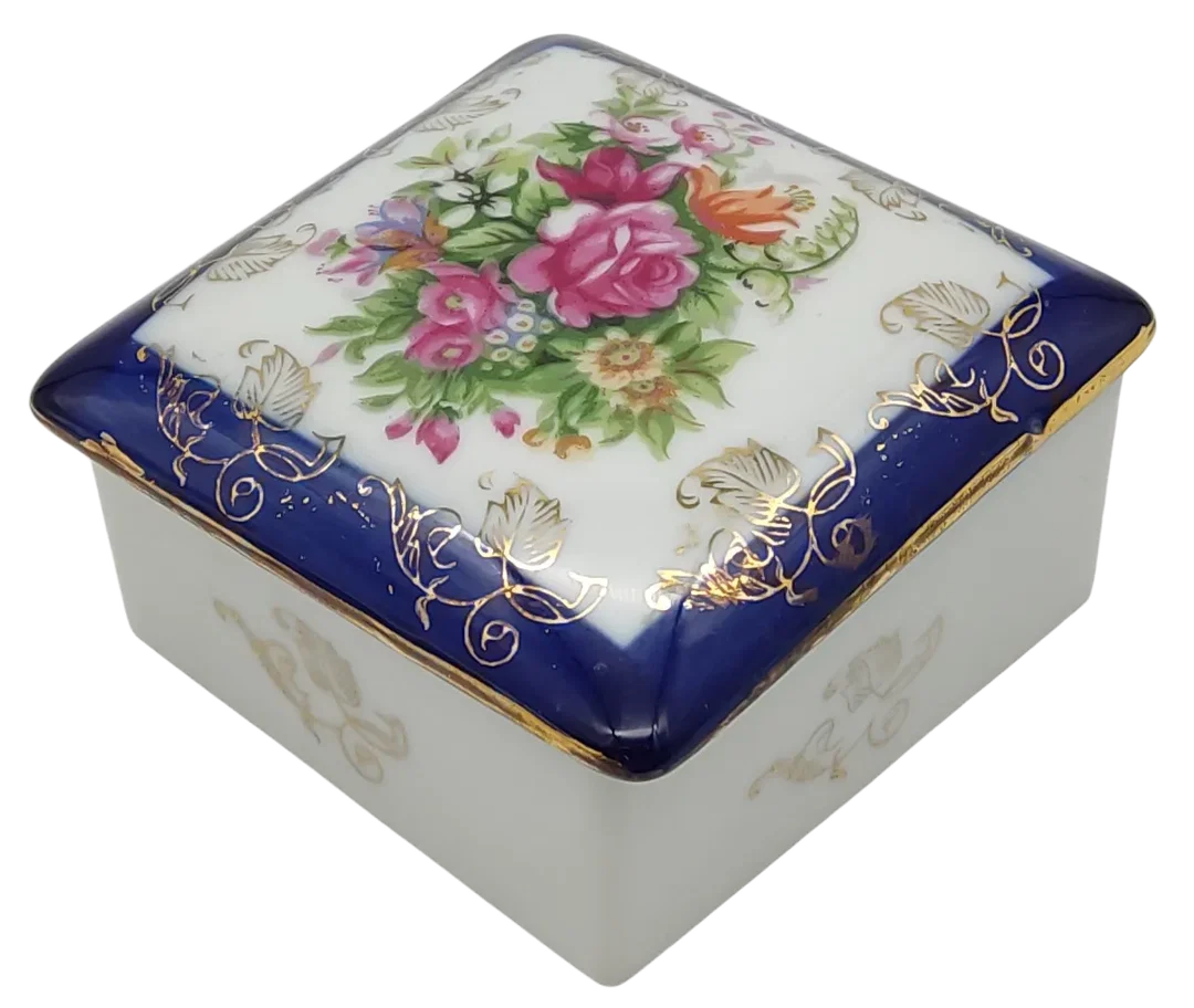Porzellan Dose mit Rosenmotiv - echt Kobalt  – Bild 2