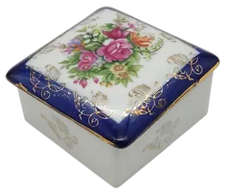 Porzellan Dose mit Rosenmotiv - echt Kobalt  - Bild 2