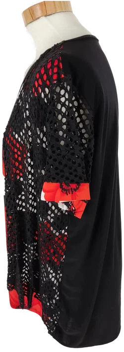 T-Shirt, kurzarm mit Rundhalsausschnitt, weiß/rot/schwarz gemustert, Größe L (geschätzt) - Bild 2