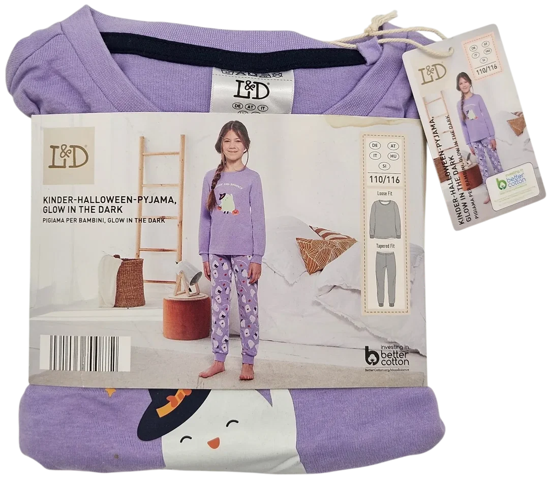 L&D Kinder-Halloween-Pyjama Glow in the Dark #3, lila - Gr- 110/116 – Bild 1