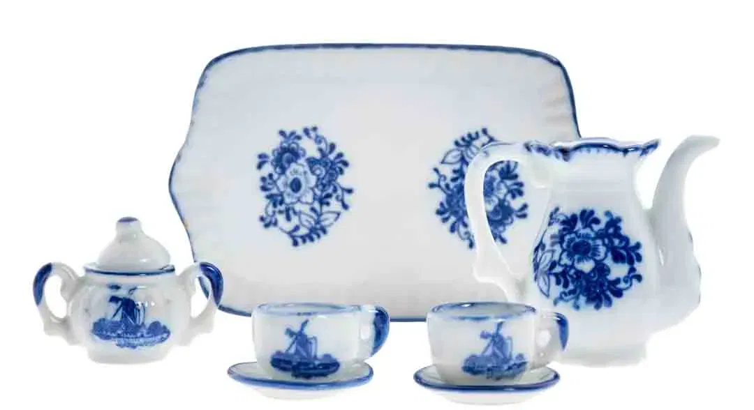 DELFTS BLAUW Handgemaltes Vintage Miniatur Teeservice aus Porzellan (8-teilig) - Bild 1