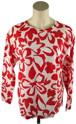 Bonita Damenpullover Baumwolle Rot-Weiß Geblümt | Frühlingslook