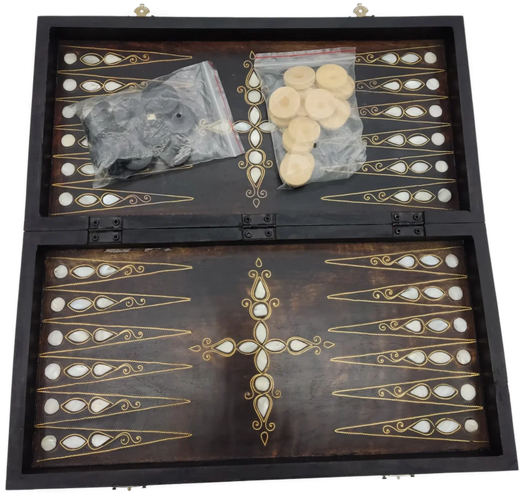 Backgammon Sonstige Messing/Perlmutt (1 Stein fehlt) | Vintage-Charme – Bild 7