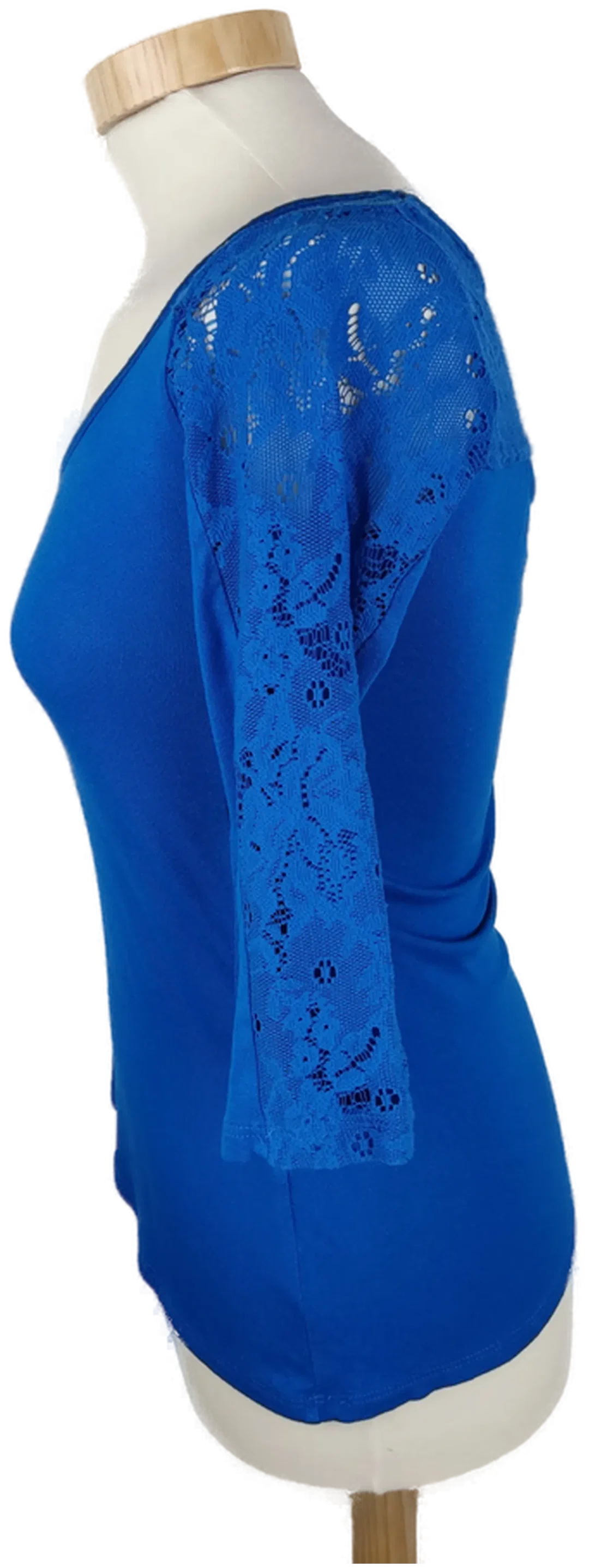 T-Shirt dreiviertelarm mit Rundhalsausschnitt, kobaltblau mit Spitze, Größe S (geschätzt) – Bild 2