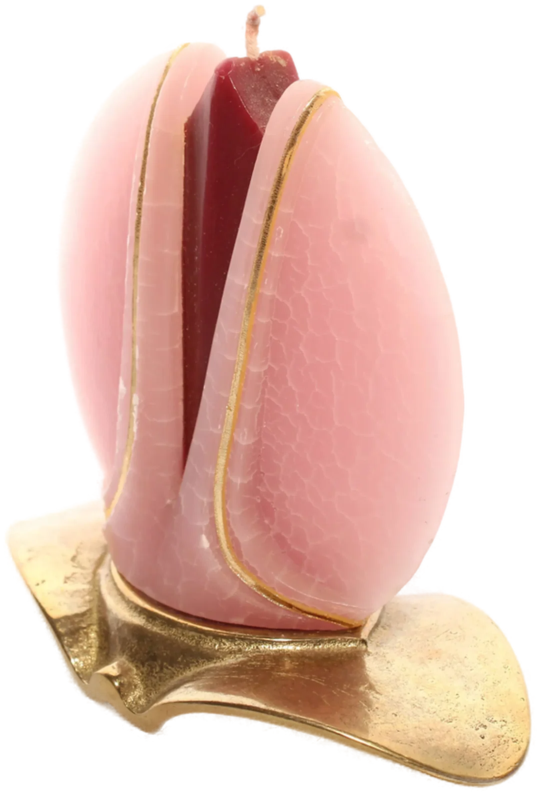 Vintage Deko-Kerze mit Messinghalter – Rosa-Rot mit Goldakzenten – Bild 2