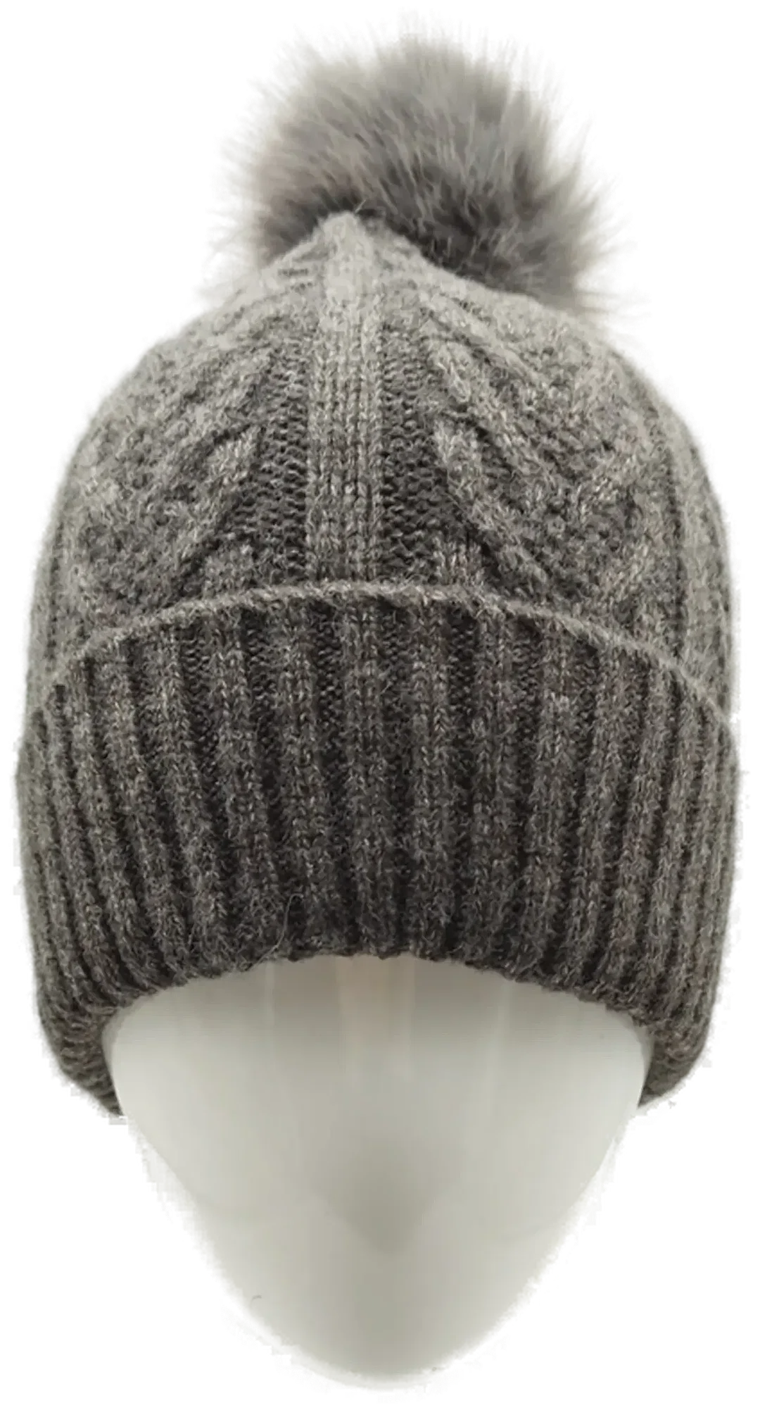 Strickmütze Grau mit Bommel | Winterwärmer - Bild 1