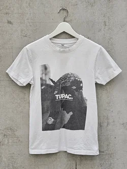 Herren Vintage T-Shirt mit Tupac-Aufdruck, weiß - Gr. XS
