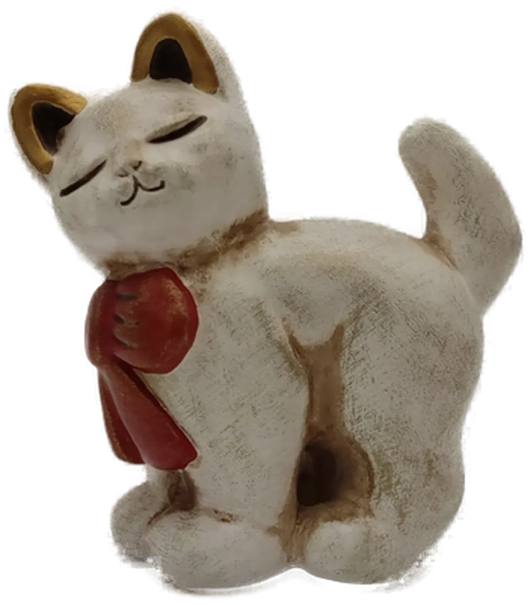 Thun Keramik Katze weiß mit roter Schleife - Bild 1