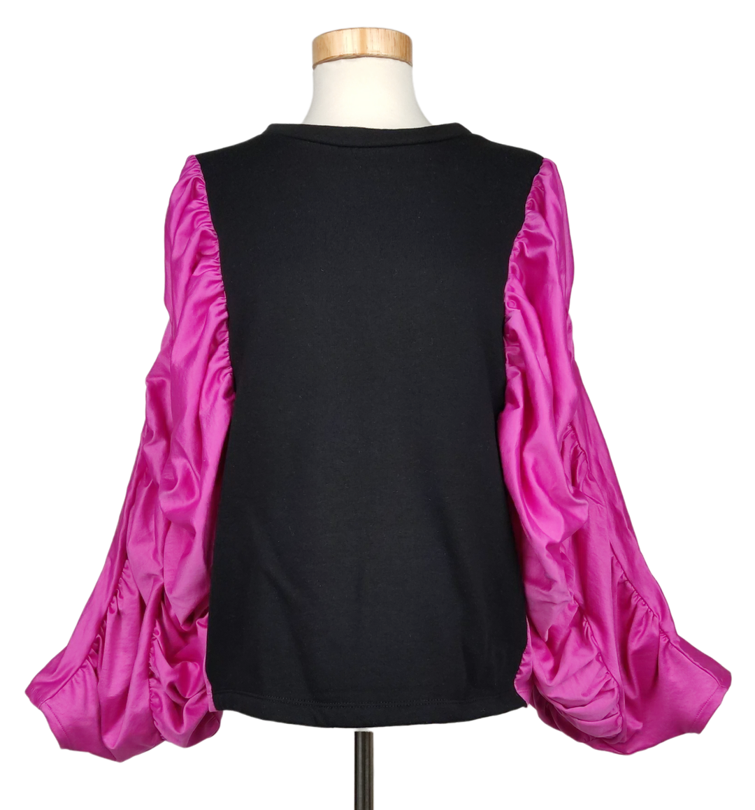 Zara Damen Pullover mit Puffärmeln, schwarz/violett - Gr. S  - Bild 4