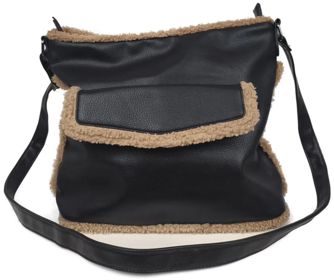 Handtasche, schwarz mit Plüsch, Winter - Bild 1