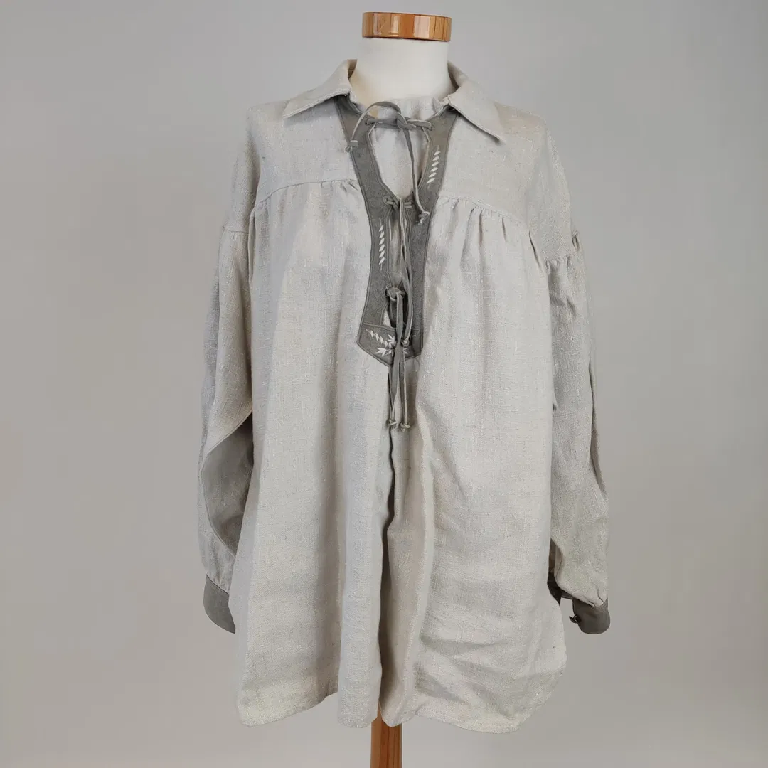 Damentrachtenbluse - Leinen mit hübschen Ledereinsätzen - Gr. 40 - Bild 4