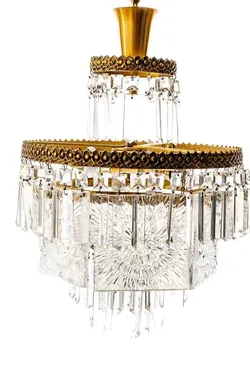 Alter Kristall Kronleuchter auf 5 Ebenen Glasabhang 3-flammig E14 - Bild 4