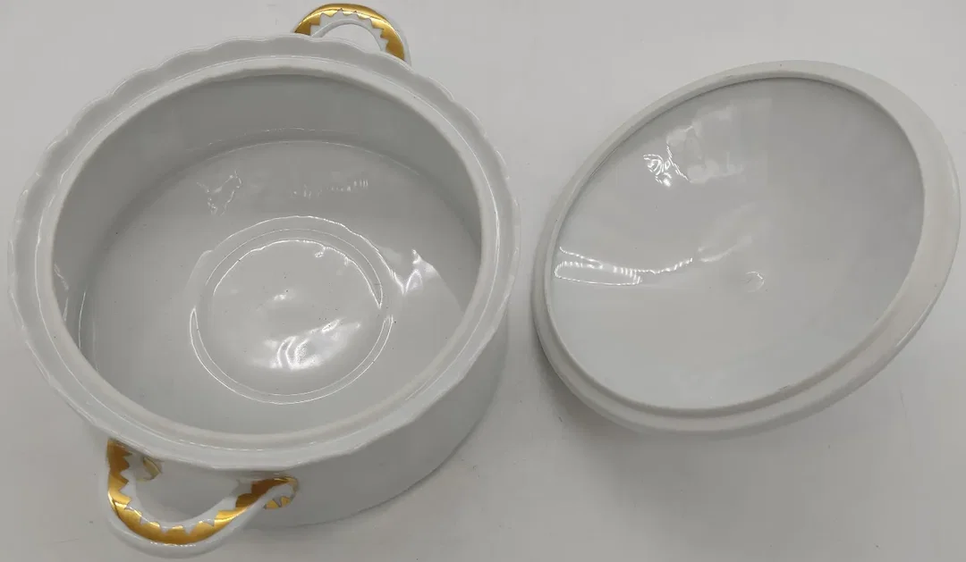 Eschenbach Porzellan / Keramik Suppenterrine / Schüssel Handbemahlt mit Goldrand ca 20cm  – Bild 7