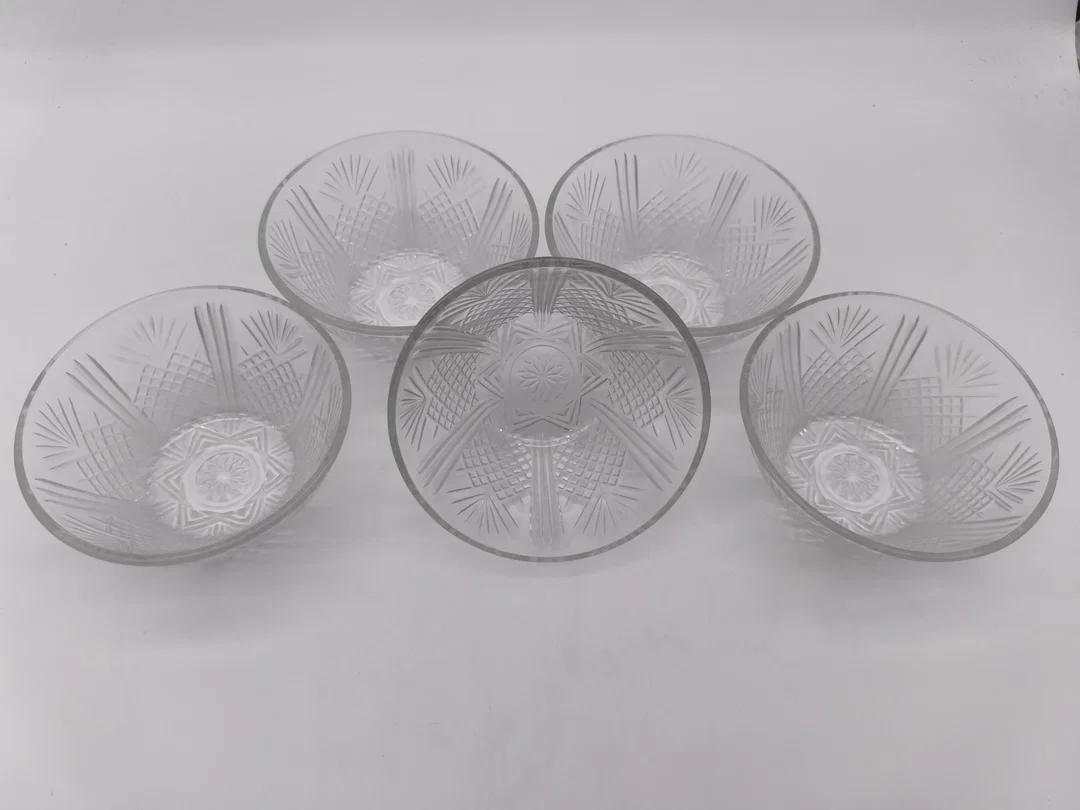 5 Stk. Vintage - Glasschalen der ital. Marke Covetro, Dessertschalen, "Pineapple Design", 1970er/1980er – Bild 1
