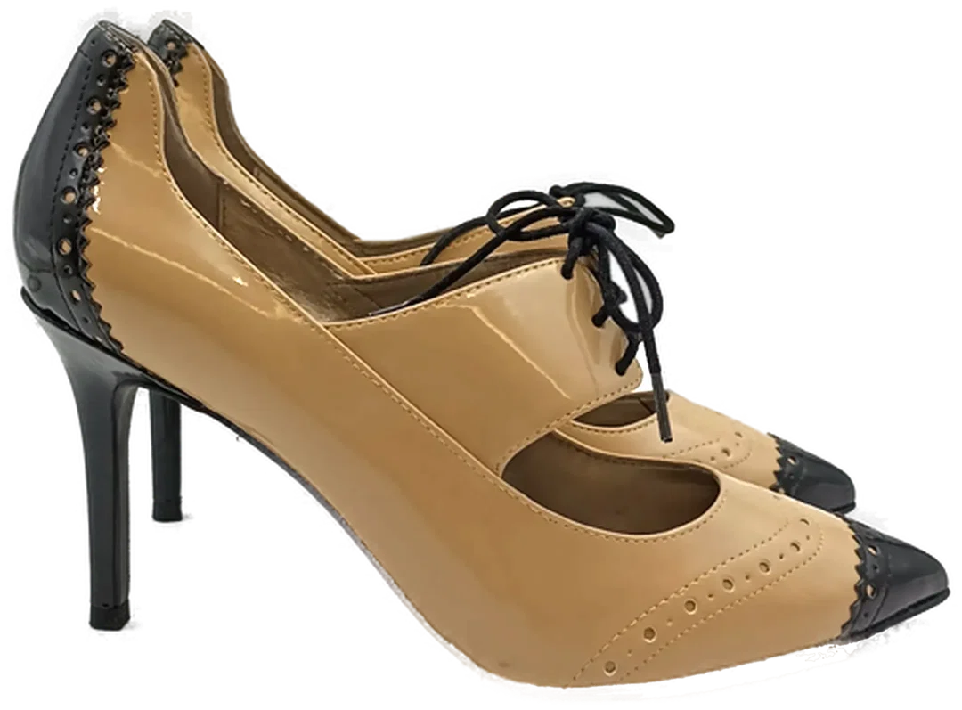 Levity Schnürpumps Mary Jane Stil in beige/schwarz Gr. 39 – Bild 4