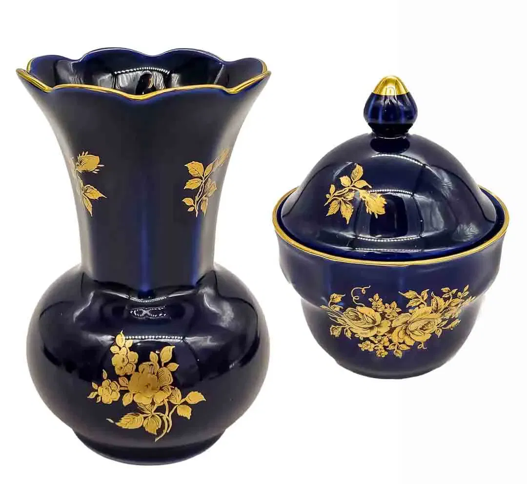 Bareuther Waldsassen Vase und Zuckerdose / Zuckertopf /  22 Karat Gold - Bild 1